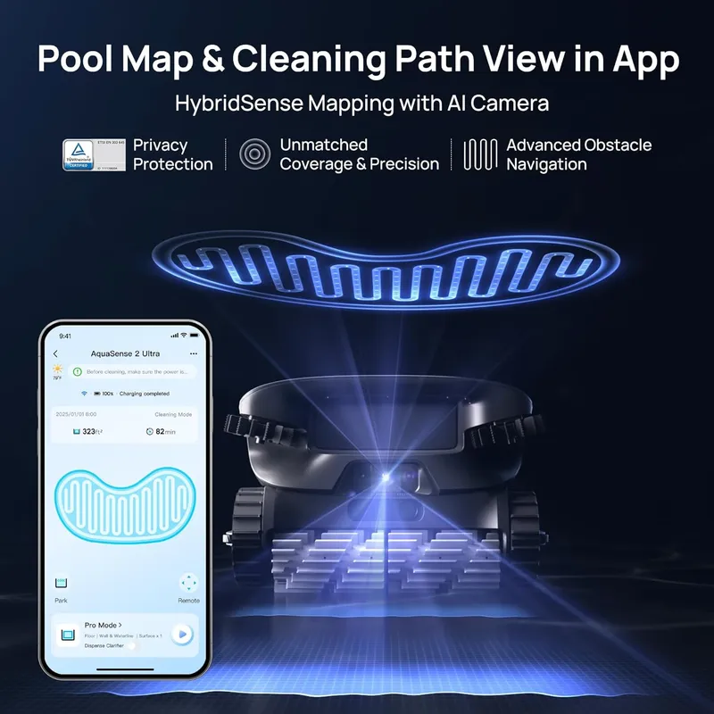 AquaSense 2 Ultra Cordless Pool Vacuum Robot for Complex Pools AI Map